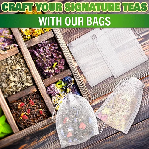 Miniatura 8 de 400 bolsas de té desechables para té de hojas sueltas, bolsas de té reutilizables de 3.62 x 2.76 pulgadas hechas de material no tejido sin