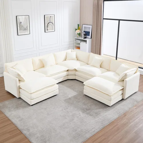 Miniatura 10 de Sofá modular Cloud seccional, moderno sofá modular en forma de L de felpilla con otomana y almohadas, sofás esquineros de asiento profundo de 5 Negro