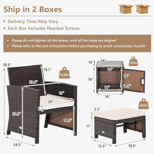 Miniatura 2 de COSTWAY Juego de 5 muebles de ratán para patio, sillas de sofá acolchadas con otomanas y mesa auxiliar, juegos de conversación de mimbre al aire