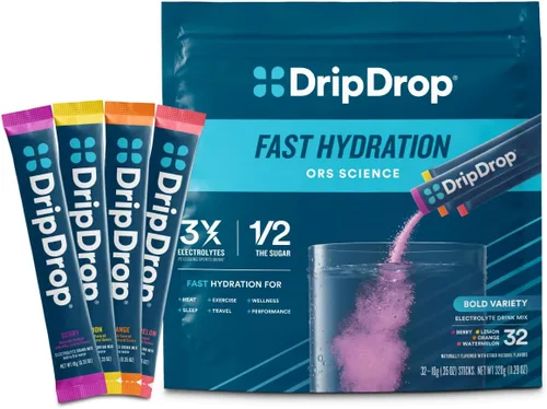 DripDrop ORS - Polvo de electrolitos para alivio rápido de la deshidratación, para entrenamiento, resaca, enfermedad y recuperación después de un