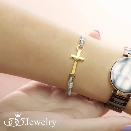 Miniatura 3 de 555Jewelry Pulsera religiosa de acero inoxidable con cierre de cruz para hombres y mujeres