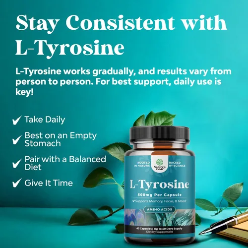 Miniatura 4 de Free Form L - Cápsulas de tirosina de 500 mg – Suplemento de L-tirosina de alta resistencia para energía mental y apoyo al enfoque – Suplemento