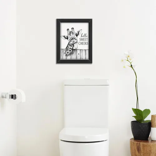 Miniatura 7 de Funny Bathroom Wall Art Framed Giraffe Bathroom Decor, Black and White Animal Canvas Print Picture Farmhouse Toilet Signs for Home Restroom, Black
