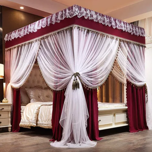 Miniatura 22 de Dosel de cama de 4 postes de esquina de princesa y bonita mosquitera para cama de niñas, dormitorio de adultos, habitaciones de niños; red