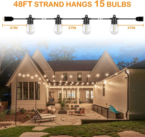 Miniatura 4 de DGE - Cadena de luces LED exteriores, impermeable e inastillable IP65, adorno de patios, jardines, glorietas, porches, luz blanca tenue