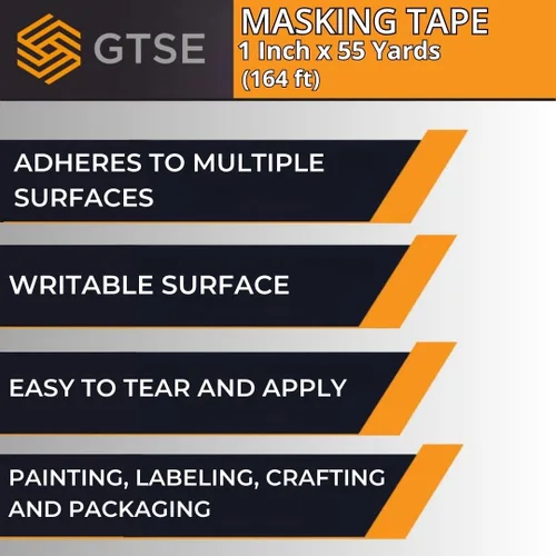 Miniatura 6 de GTSE Cinta de enmascarar, 1 rollo, 1 pulgada x 55 yardas (164 pies), cinta adhesiva de pintura multisuperficie, perfecta para pintar, hogar