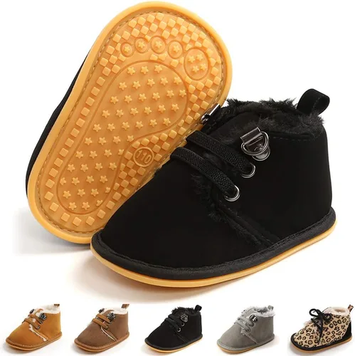 E-FAK Botines de bebé recién nacido, zapatos de invierno para niños y niñas, forro de piel cálida, suela de goma antideslizante para bebés y niños