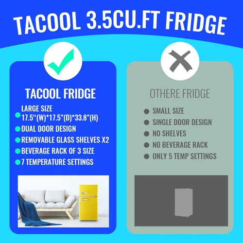 Miniatura 5 de Refrigerador de 3.5 pies cúbicos, refrigerador para dormitorio con estantes de cristal ajustables, control de temperatura de 7 niveles, adecuado