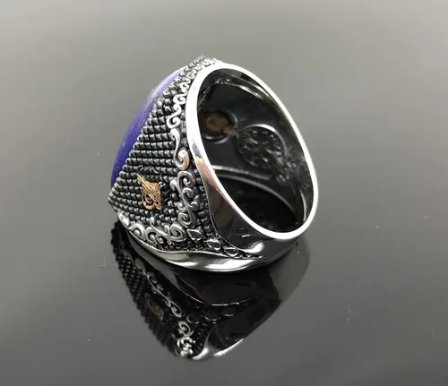 Miniatura 5 de KAR Anillo único de plata de ley 925 con piedra de lapislázuli, otomano, para hombre, talla K53B