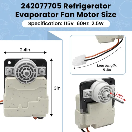 Miniatura 2 de AMI PARTS 242077702 242077705 Motor de ventilador evaporador Compatible con Frigi.daire Ken.More CROS.Ley Reemplaza FDQC18EL4F 242077701 5304514392
