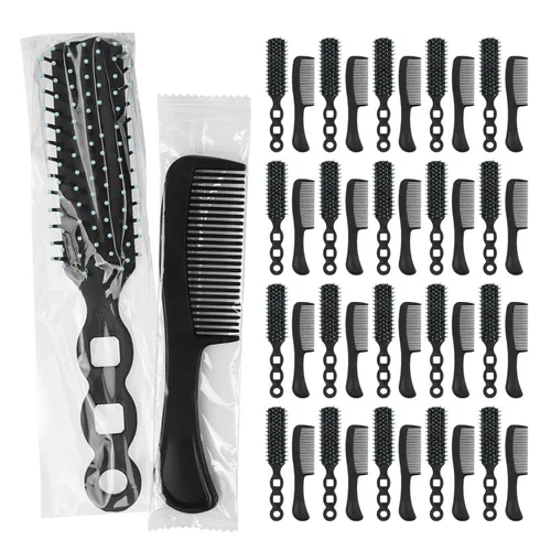 Miniatura 9 de Juego de cepillo y peine para el cabello, 100 piezas a granel para personas sin hogar envueltas individualmente, cepillo y peine ligero para mujeres