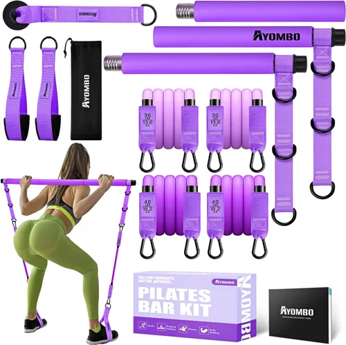 Miniatura 8 de Kit de barra de pilates Ayombo con bandas de resistencia, equipo de entrenamiento de pilates para piernas, cadera, cintura, brazo, equipo de Rosado