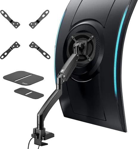 Miniatura 8 de AVLT Brazo de monitor súper ultra ancho de 17"-57" para pantallas de hasta 59.5 libras, soporte de escritorio de aluminio premium, altura neumática