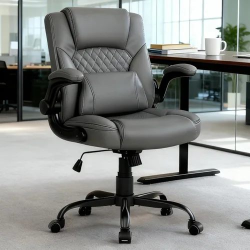 Miniatura 8 de Silla de Oficina para el Hogar con Soporte Lumbar, Asiento Engrosado de 5", Pequeña Silla de Escritorio Mecedora de Cuero PU, Cómodas Sillas de Negro