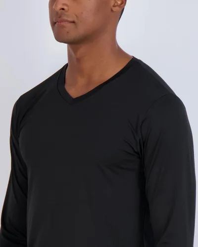 Miniatura 3 de Real Essentials Paquete de 4 camiseta deportiva de manga larga con cuello en V para hombre, de ajuste seco, para exteriores, UPF 50+