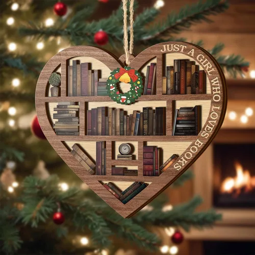 Miniatura 5 de V VIBEPY Impreso en toda la superficie, adornos para amantes de los libros, adorno de libro de Navidad de corazón de estantería de 3.2 x 3.5