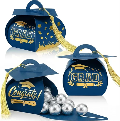 Spakon 30 cajas de regalo con tapa de graduación, regalos de fiesta de graduación, cajas de dulces con borlas, centros de mesa de decoración de