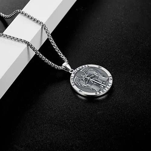 Miniatura 8 de Aniu Collar de plata de ley S925, San Miguel, San Cristóbal, San Benito, San Juda, Crucifijo de Jesús, San Uriel, Arcángel Rafael, San Patricio, San