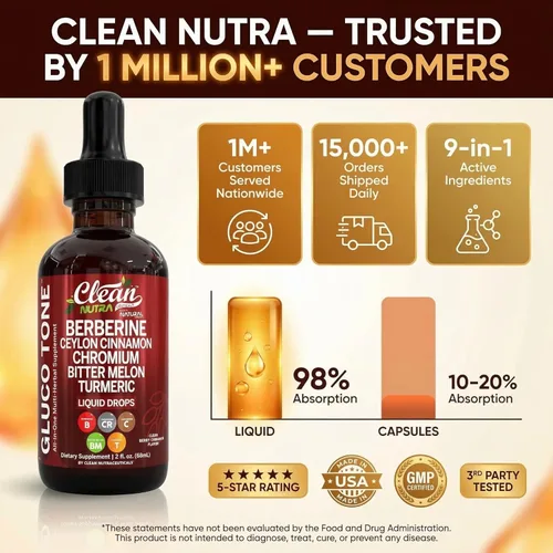 Miniatura 8 de Clean Nutra Berberine con suplemento de canela de Ceilán gotas líquidas + extracto de melón amargo, glucomanano, gimnasia, cromo, cúrcuma, panax
