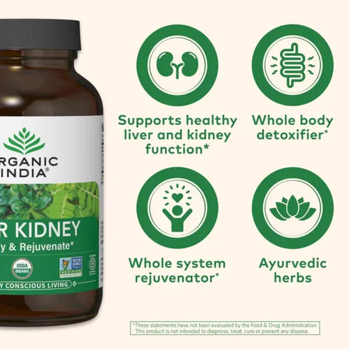 Miniatura 4 de ORGANIC INDIA Suplemento Herbal para el Hígado y los Riñones - Desintoxica y Rejuvenece, Apoya la Función Saludable del Hígado y los Riñones