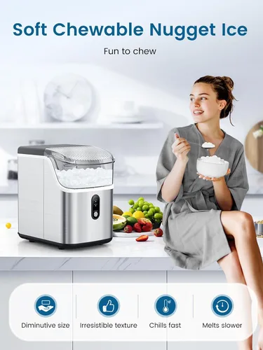 Miniatura 12 de COWSAR Nugget Ice Makers - Máquinas de hielo de nuggets para encimera, hielo suave masticable en pellets, con función de limpieza automática, 35