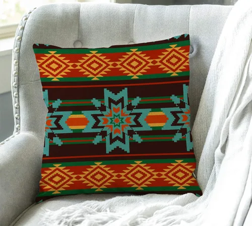 Miniatura 3 de Swono Funda de Almohada Decorativa con Patrón Étnico Abstracto Estampado del Suroeste Funda de Cojín Estilo Granja para Sofá Sillón 18x18 Pulgadas