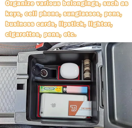 Miniatura 4 de TACORBO Organizador de consola central compatible con accesorios Nissan Frontier 2022-2023 2024 2025, caja de almacenamiento secundario para Rojo