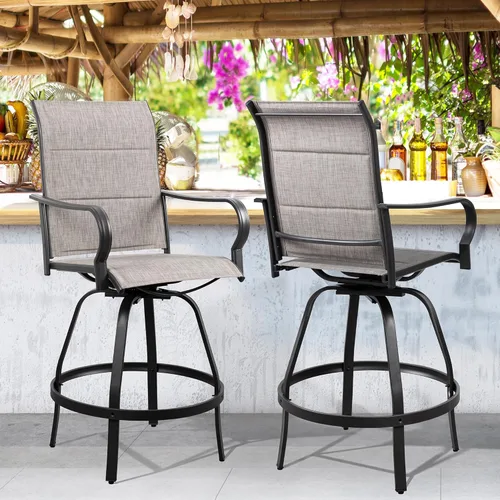 Miniatura 14 de Shintenchi Taburetes de bar giratorios de 2 piezas para patio, sillas de bar acolchadas para todo tipo de clima, sillas de bistró de tela