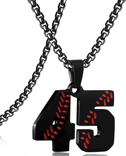 Miniatura 28 de SKQIR Colgante de número de jersey de béisbol para hombres y niños - Cadena de acero inoxidable para atletas - Negro