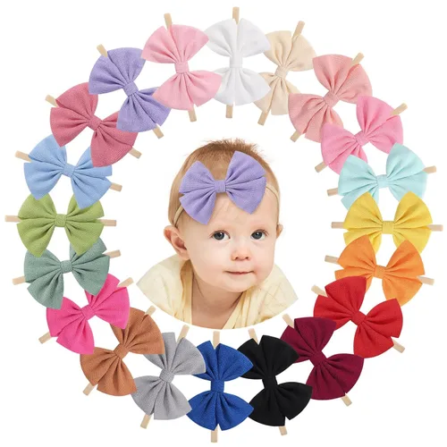 Miniatura 14 de doboi - 24 diademas de flores y lazos para bebés, niñas, recién nacidos, niños pequeños, cintas elásticas de nailon suaves, accesorios