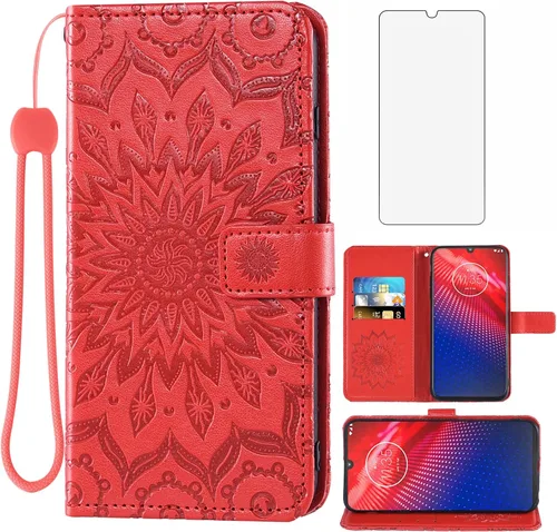 Miniatura 9 de Funda de teléfono para Motorola Moto Z4 Play/Moto Z4 con protector de pantalla de vidrio templado, funda magnética de cuero, soporte para tarjetas