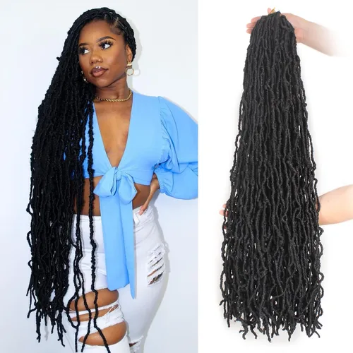 Miniatura 15 de Leeven Nuevas Trenzas de Ganchillo de Cabello con Locs Falsos Suaves de 24 Pulgadas de Largo Locs de Diosa Desgastados 6 Paquetes Negro Natural