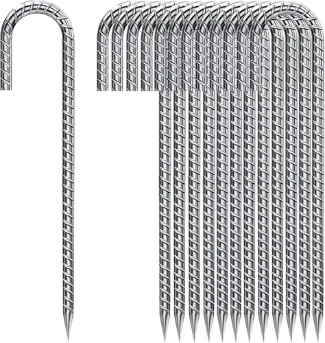 Miniatura 20 de Estacas de Varilla de Refuerzo de 12 Pulgadas Galvanizadas, Estacas para Trampolín con Gancho en U Paquete de 6 Anclajes de Suelo Estacas