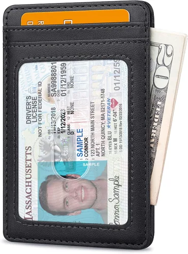 Miniatura 139 de Buffway Billetera delgada para hombre, minimalista con bolsillo frontal delgado, tarjetero de cuero con bloqueo RFID para viajes de trabajo