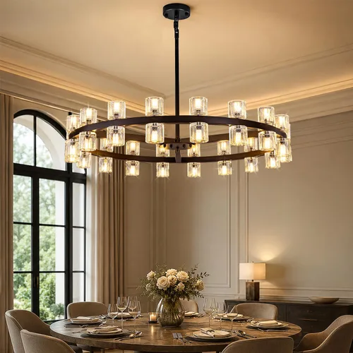 Miniatura 12 de Candelabros Lineales Dorados para Comedor, Candelabro Rectangular de 54" con Vidrio, Candelabros Modernos de 16 Luces Sobre Mesa, Candelabro