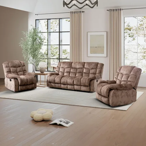 Miniatura 30 de CANMOV Silla reclinable manual, sofá reclinable individual con respaldo y reposabrazos sobrerelleno para sala de estar, muebles de dormitorio