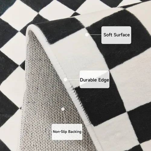 Miniatura 5 de Alfombra a cuadros de 2 x 3 pies, alfombra negra y blanca moderna para entrada interior, alfombra pequeña lavable a cuadros para baño, alfombra