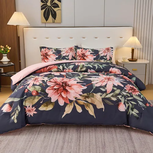 Miniatura 26 de Koniroom Juego de Edredón Twin - Juego de Edredón Floral Reversible Tamaño Twin, 2 Piezas Bonito Juego de Cama Twin de Flores y Plantas para Todas