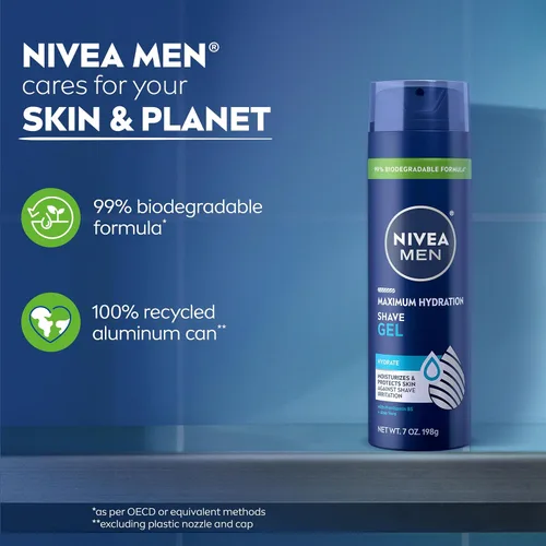 Miniatura 10 de NIVEA MEN Gel de afeitado de máxima hidratación, con aloe vera y provitamina B5, gel de afeitar para hombres, lata de 7 onzas, paquete de 3