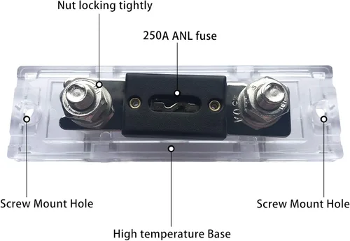Miniatura 4 de Portafusibles en línea de 250 A, calibre 0/2/4/8 AWG ANL con fusibles ANL de 250 amperios para amplificador de audio de automóvil (paquete de 2)