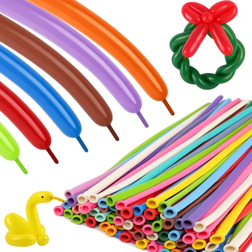 Miniatura 12 de 260 globos negros, 100 globos largos para construir arcos de globos, globo de látex delgado para modelar guirnaldas de animales y decoraciones