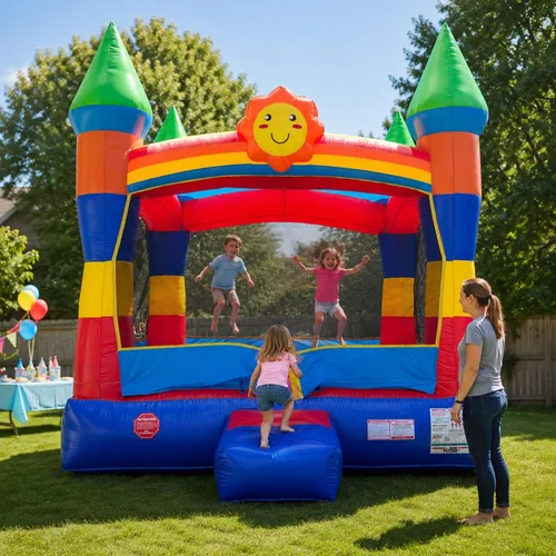 Casa de rebote inflable con cara sonriente arcoíris de Crossover, castillo hinchable para saltar para niños y niños pequeños, rebote para saltar de