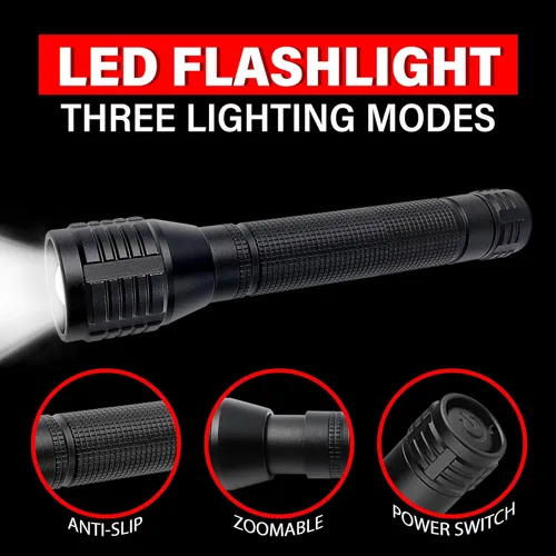 Miniatura 5 de Linterna LED con zoom de alto lúmenes, 3 modos, funciona con batería AA, potente para camping, al aire libre y uso de emergencia, paquete de 2