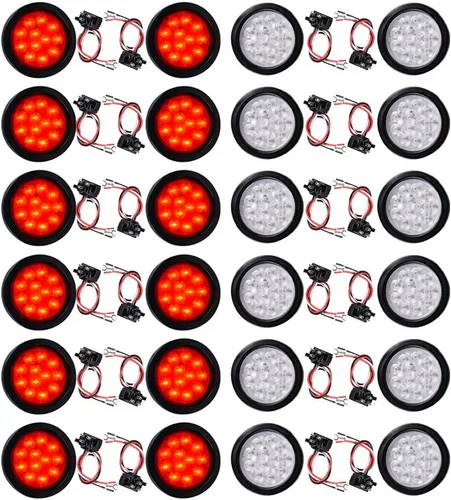 Miniatura 48 de Kit de tapones de cableado con cubierta de hule para luz trasera LED redonda de 4", 12 ledes, para RV, camioneta Luz roja - Lente transparente
