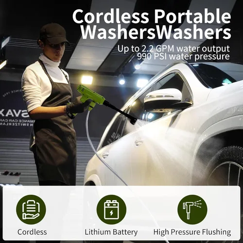 Miniatura 3 de Cordless Pressure Washer,1200PSI Portable Power Washer with 4Ah Battery&Charger,6-in-1 Nozzle,5 Meter Hose,Handheld High-Pressure Car Washer for