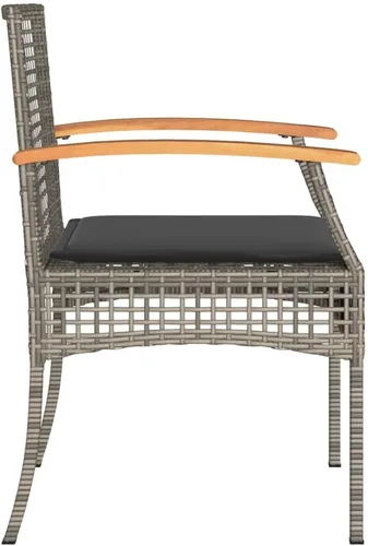Miniatura 6 de Conjunto Bistro 3 Pièces Gris et Brun pour Balcon Petit Jardin, Table y Bois d'Acacia Chaises y Rotin Synthétique PE, Compact et Confortable