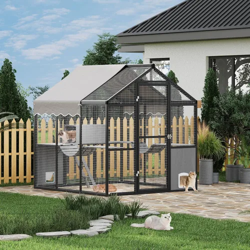 Catio - Recinto de aluminio extra grande para gatos al aire libre, para múltiples gatos, corren gatos grandes, recinto para gatos en condominio con