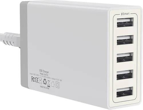 Cargador de pared USB, estación de carga USB de escritorio para múltiples dispositivos, 40W 8A, 5 puertos, cargador portátil de viaje para teléfono