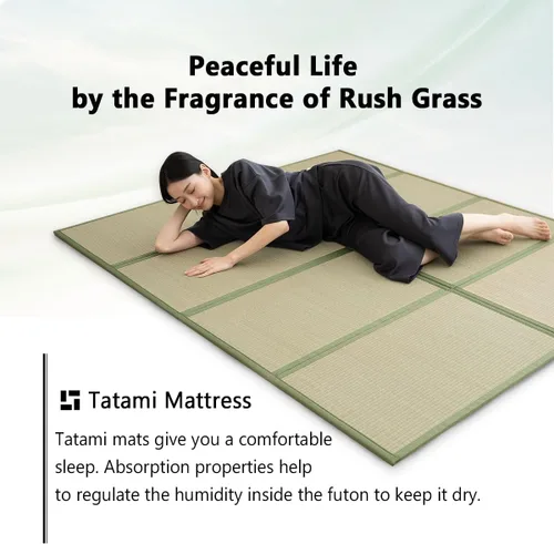 Miniatura 3 de EMOOR Alfombrilla de tatami japonés, tamaño individual, hierba natural de Rush (sin teñir), colchón plegable Igusa para el suelo para dormir