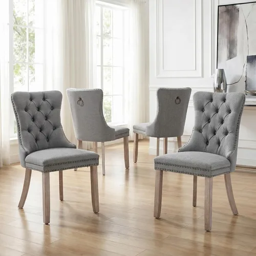 Miniatura 122 de Velvet Dining Chairs Set of 2, Tufted High Chairs with Nailhead Trim, Pull Ring, Black Solid Wood Legs, Elegant Upholstered Accent Chairs for Dining